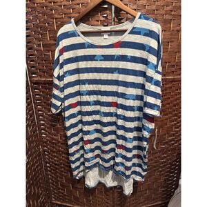 Lularoe Irma Top XL Stars Stripes Blue Gray Oversized‎ Patriotic
